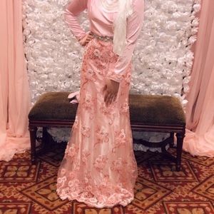 Pink silk dress with embroidery